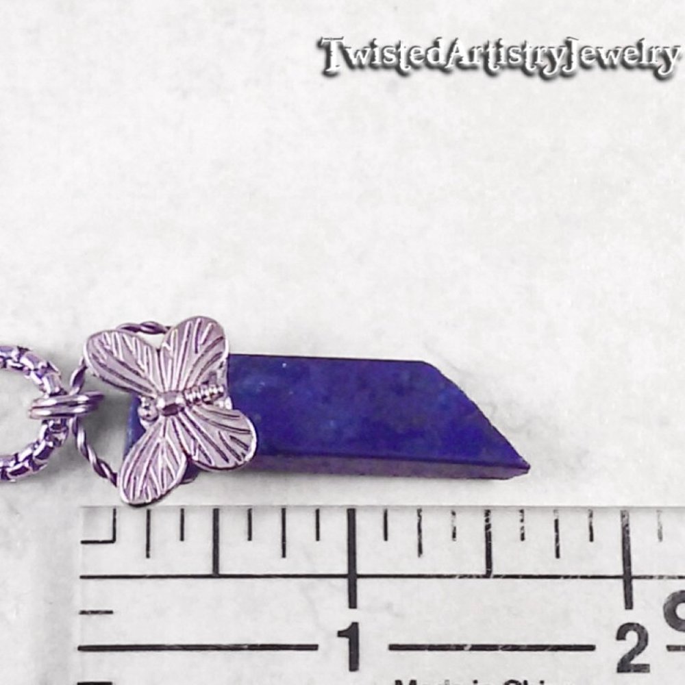 Butterfly and Lapis Lazuli Shard Pendant Necklace - Picture 7 of 7